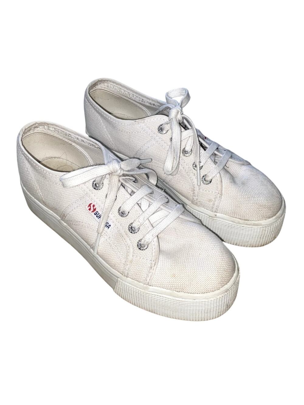 Superga White Canvas Platform Sneakers Low Top Lace Up Women's Size 7